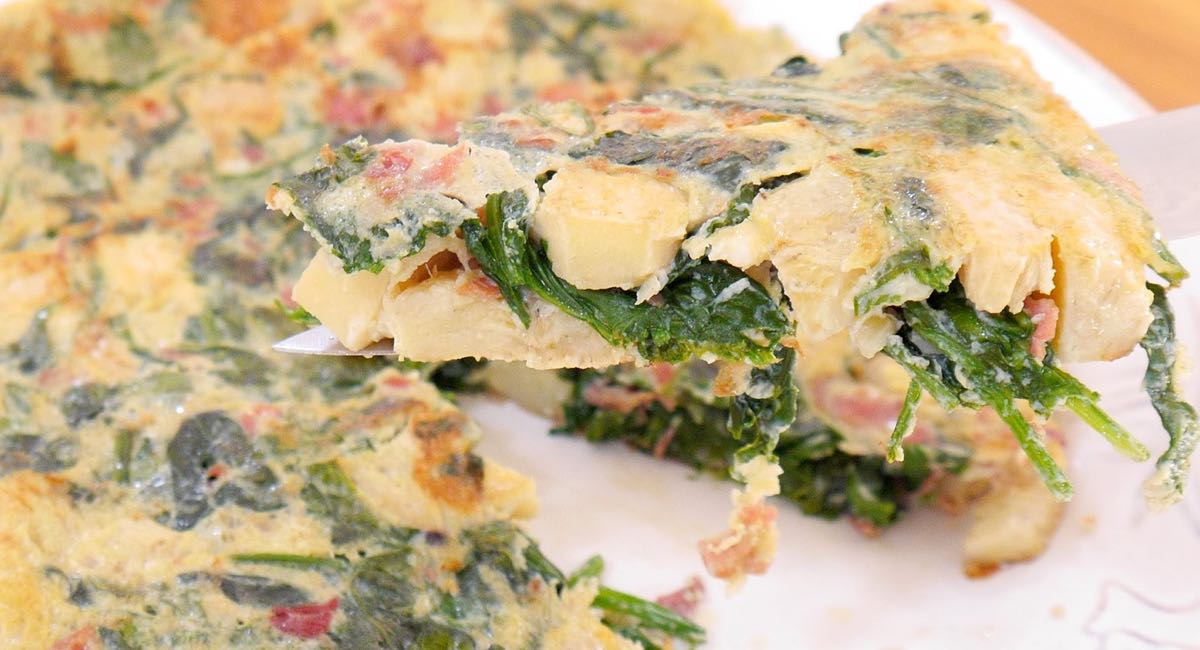 Tortilla de espinaca, alcachofa y jamón serrano Upsocl